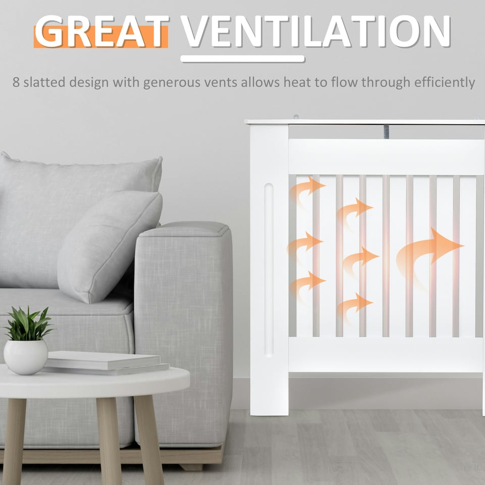 image 1 of HOMCOM Radiator Cover Wooden Cabinet Vertical Slatted Vent MDF White Home