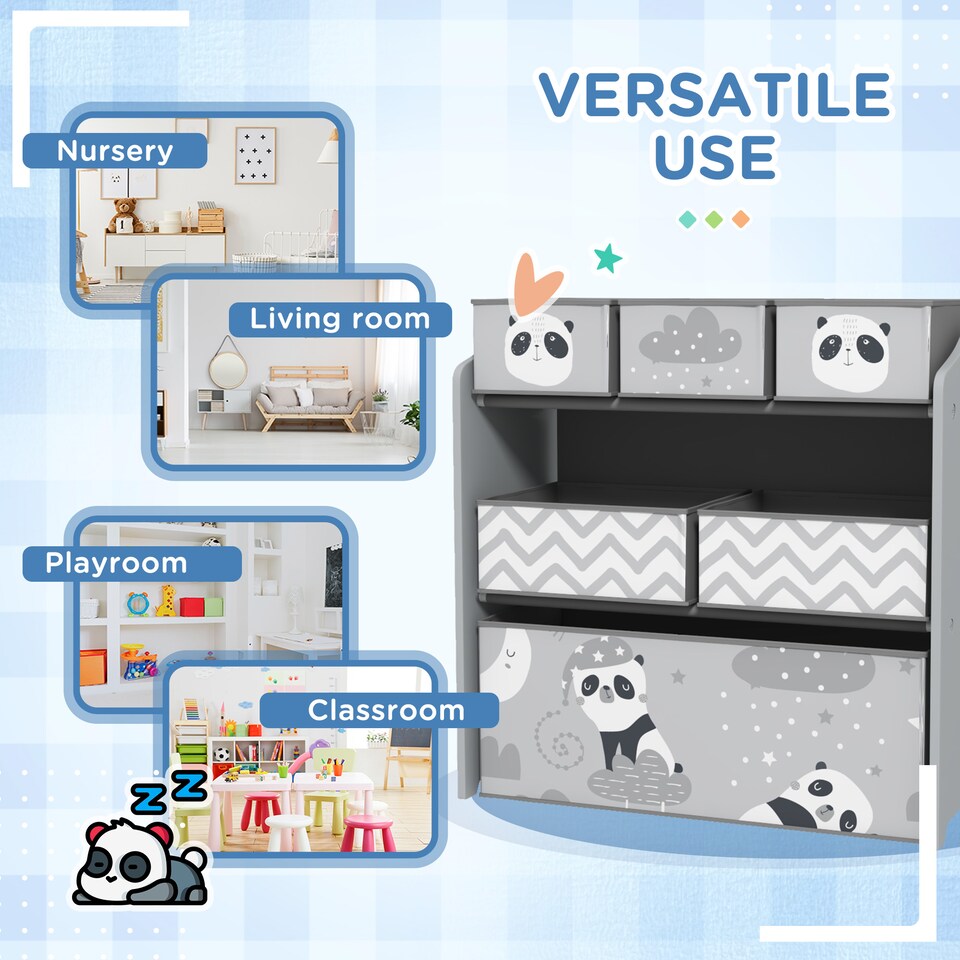 image 1 of ZONEKIZ Kids Storage Unit with 6 Boxes, Toy Storage Organiser, Grey