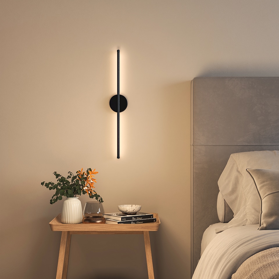 image 1 of Living and Home Hardwired Minimalistic Linear LED Wall Sconce with Warm Light, Black, 60cm | Black | 60cm | 1