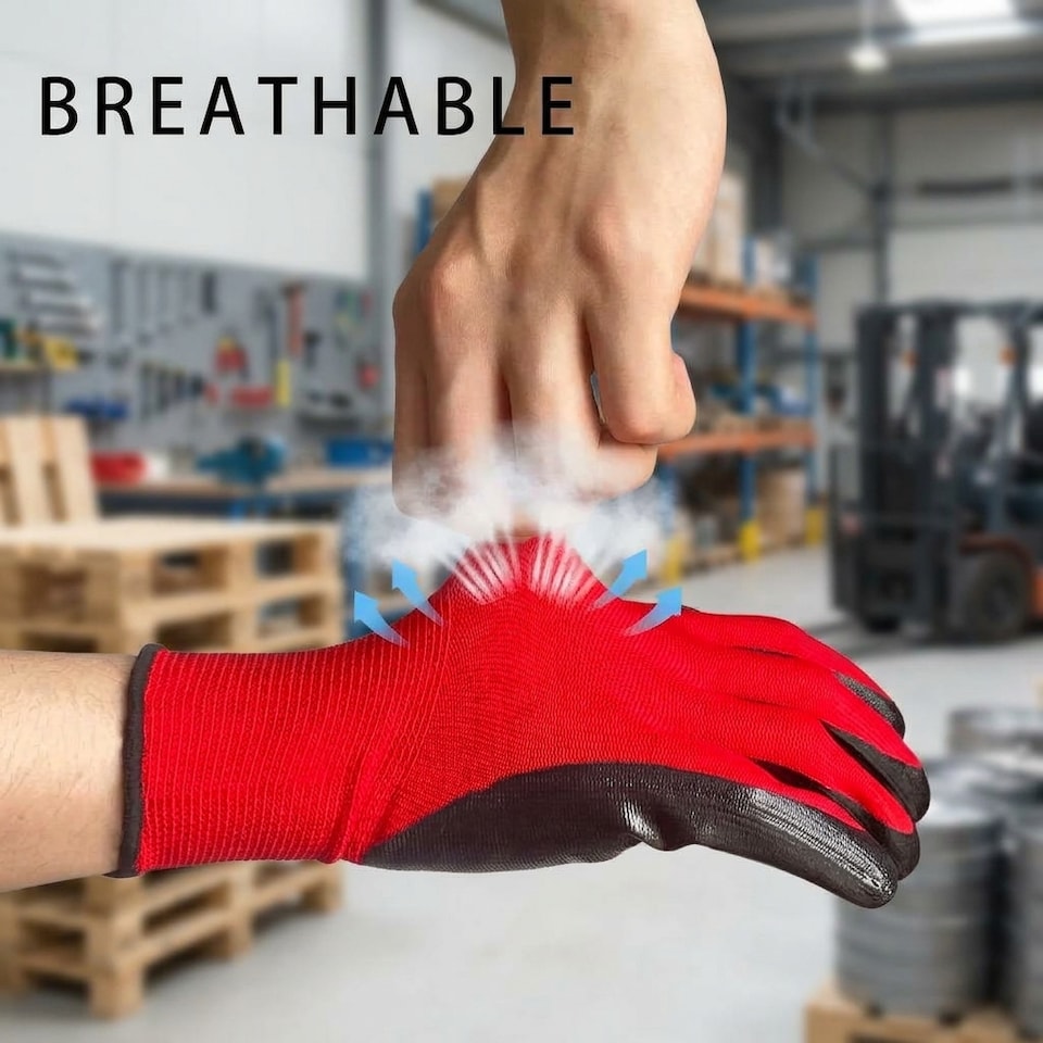 image 1 of 12 Pair Nitrile Coated Work Breathable Safety Gloves for DIY and Gardening