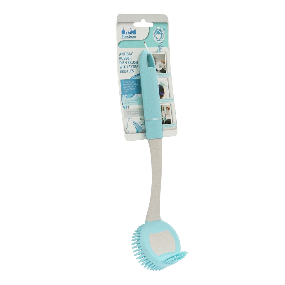 image 1 of JVL Pro Clean Anti-Bacteria Rubber Dish Brush with Extra Bristles, Blue, One Size | White