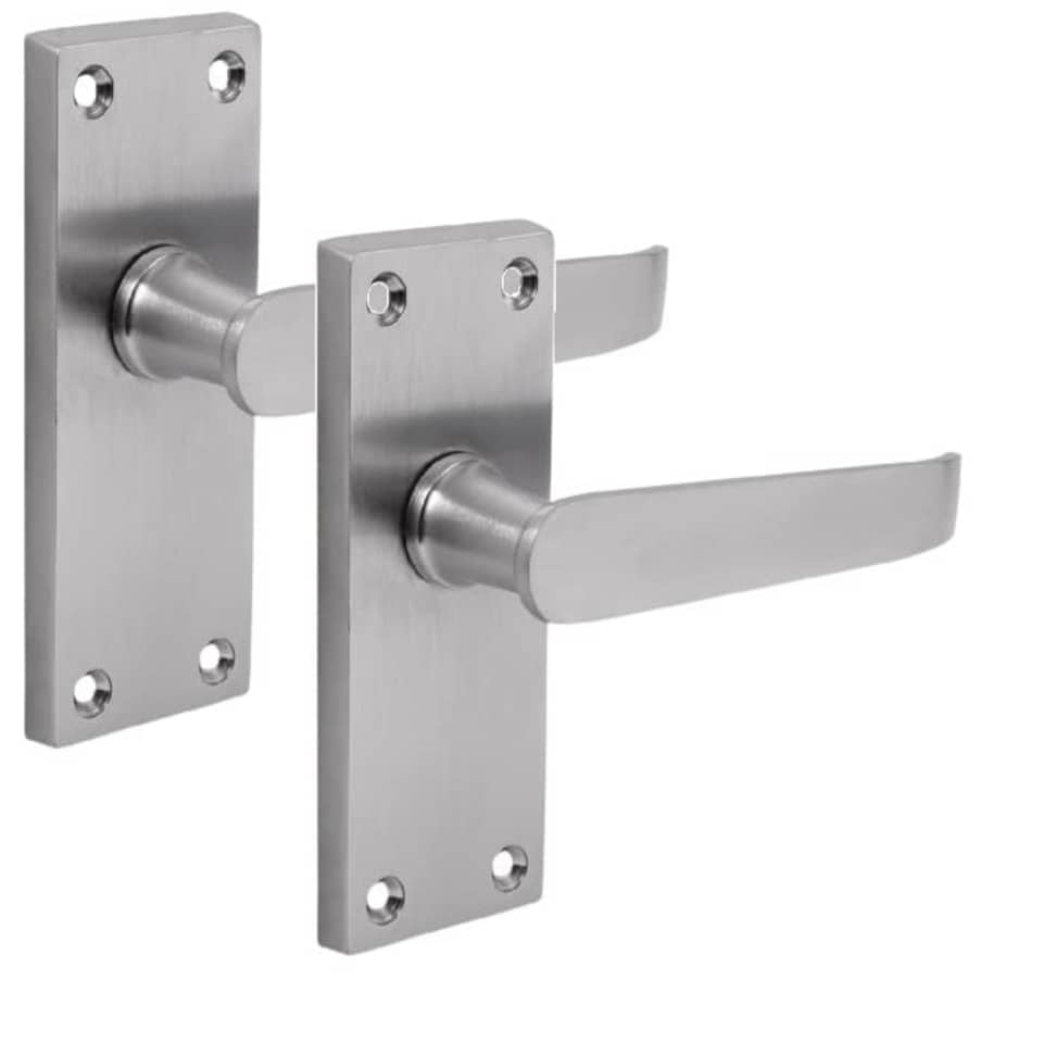 Golden Grace Victorian Straight Door Handles Backplate Lever Latch in Satin Chrome Finish - 120mm x 42mm Chrome