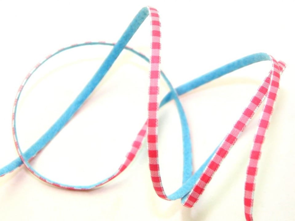 Minerva Pink & Blue 5mm Felt Gingham Ribbon for Dressmaking - per metre