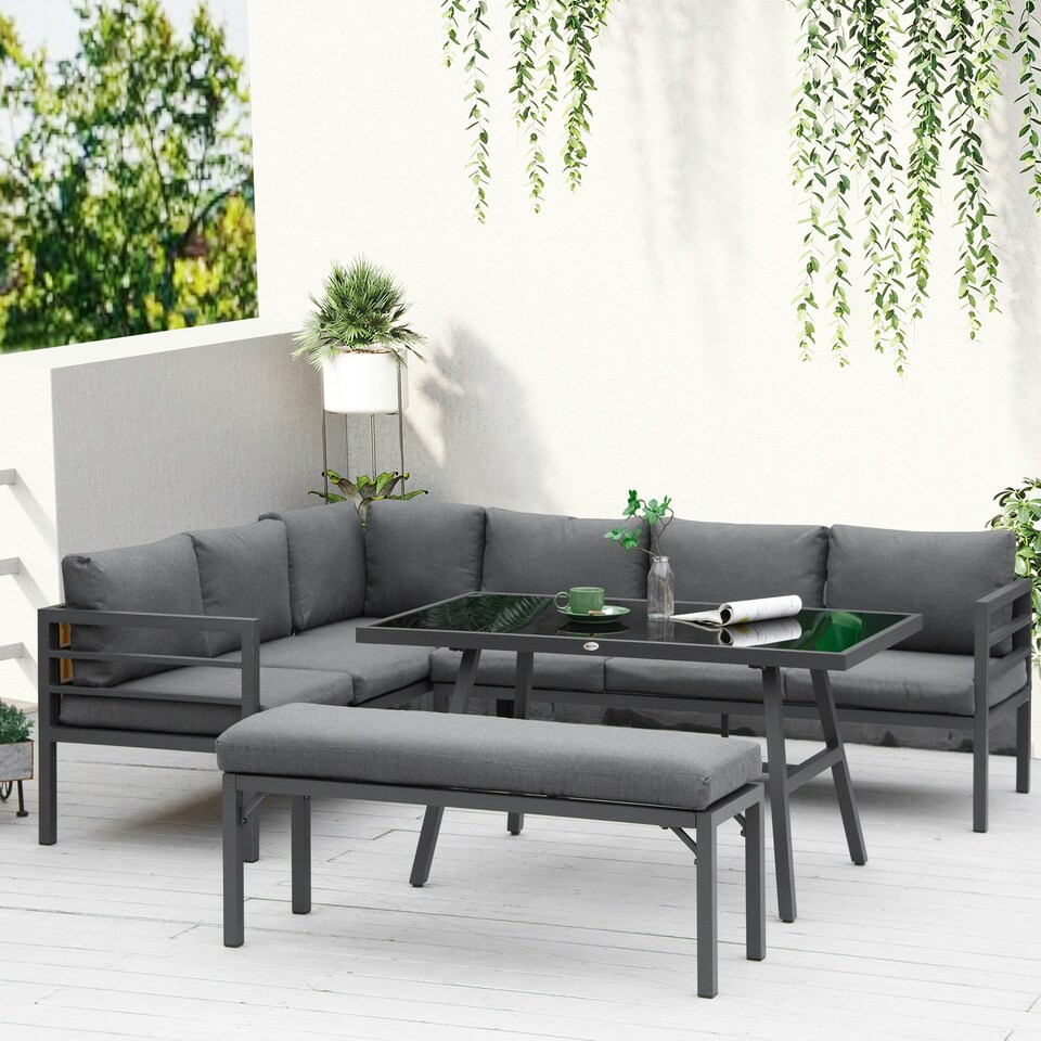 image 1 of Outsunny 8-Seater Aluminium Garden Dining Sofa Furniture Set with Cushions