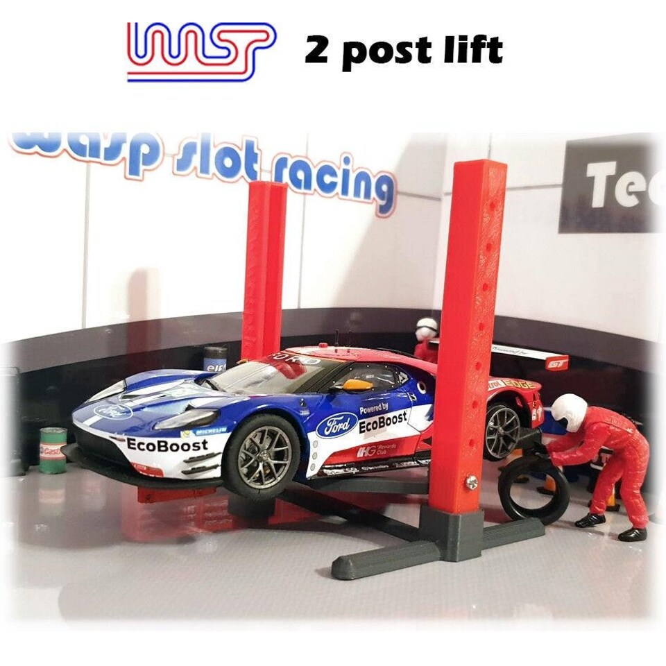 image 1 of Slot Car Garage Pit Scenery Post Lift Green 1:32 Scale Slot Car Track Scenery Wasp