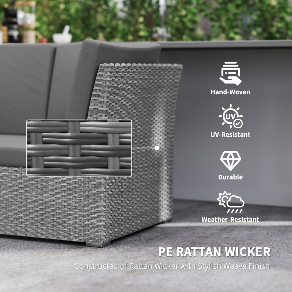 image 1 of Outsunny 10 Seater Rattan Dining Set with Expandable Table and Nesting Chairs, Rattan Garden Furniture Set with Cushions, Outdoor Dining Table and Chairs, Sectional Corner Sofa Set, Light Grey