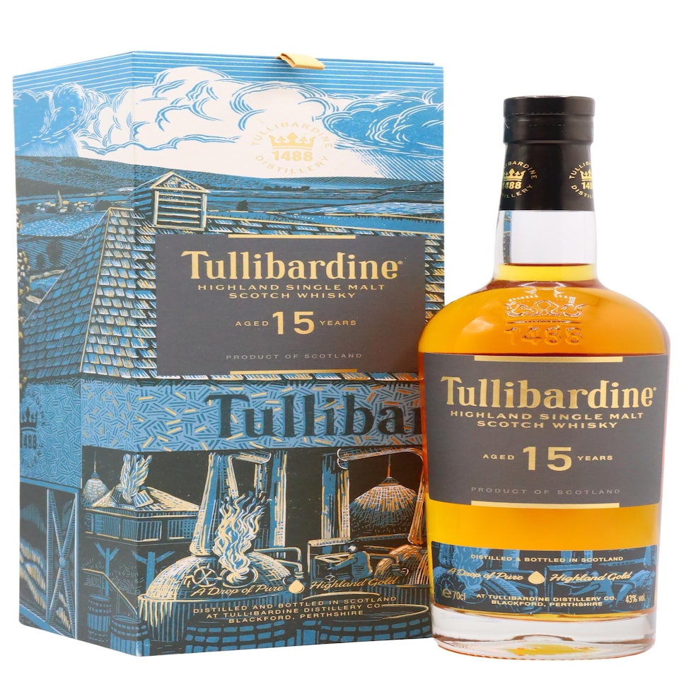 image 1 of Tullibardine - Highland Single Malt Scotch 15 year old Whisky | Multi | Scented aromas of dried hay and Parma violets mingle with cinnamon backed apples and ice cream. Freshly made scones laced with strawberry jam and clotted cream, with hints of sweet barley sugar and warming spices that linger on the tongue to finish. | 1