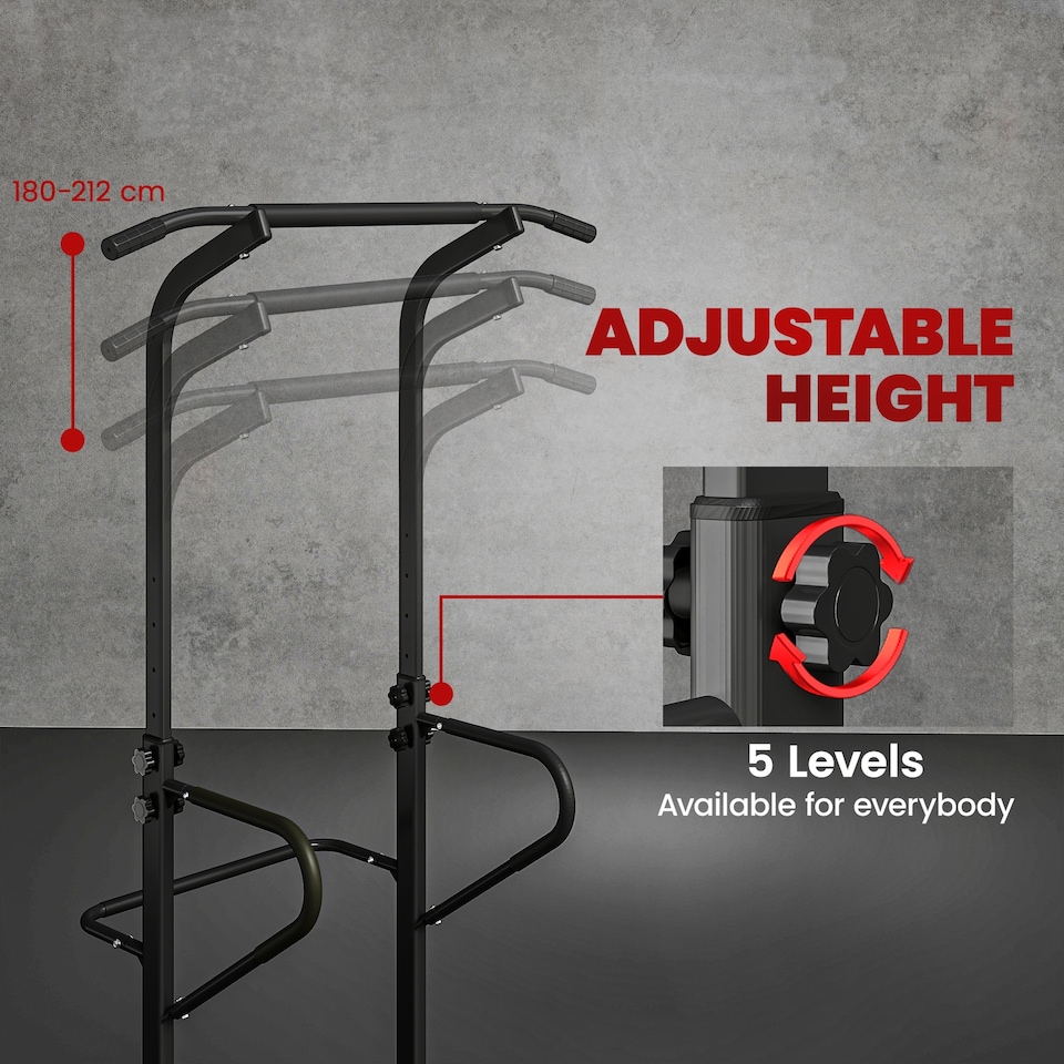 image 1 of HOMCOM Power Tower Multi-Function Pull Up Station w/ Adjustable Height for Gym