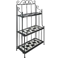 Plant Stand - 3 levels, mosaic design | Black | black/white | 61 x 29 x 114 cm | 1