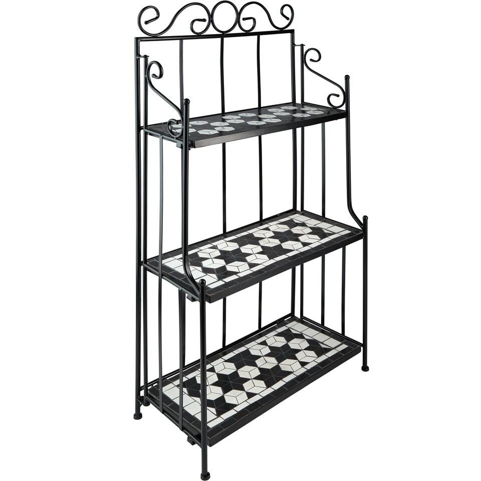 image 1 of Plant Stand - 3 levels, mosaic design | Black | black/white | 61 x 29 x 114 cm | 1