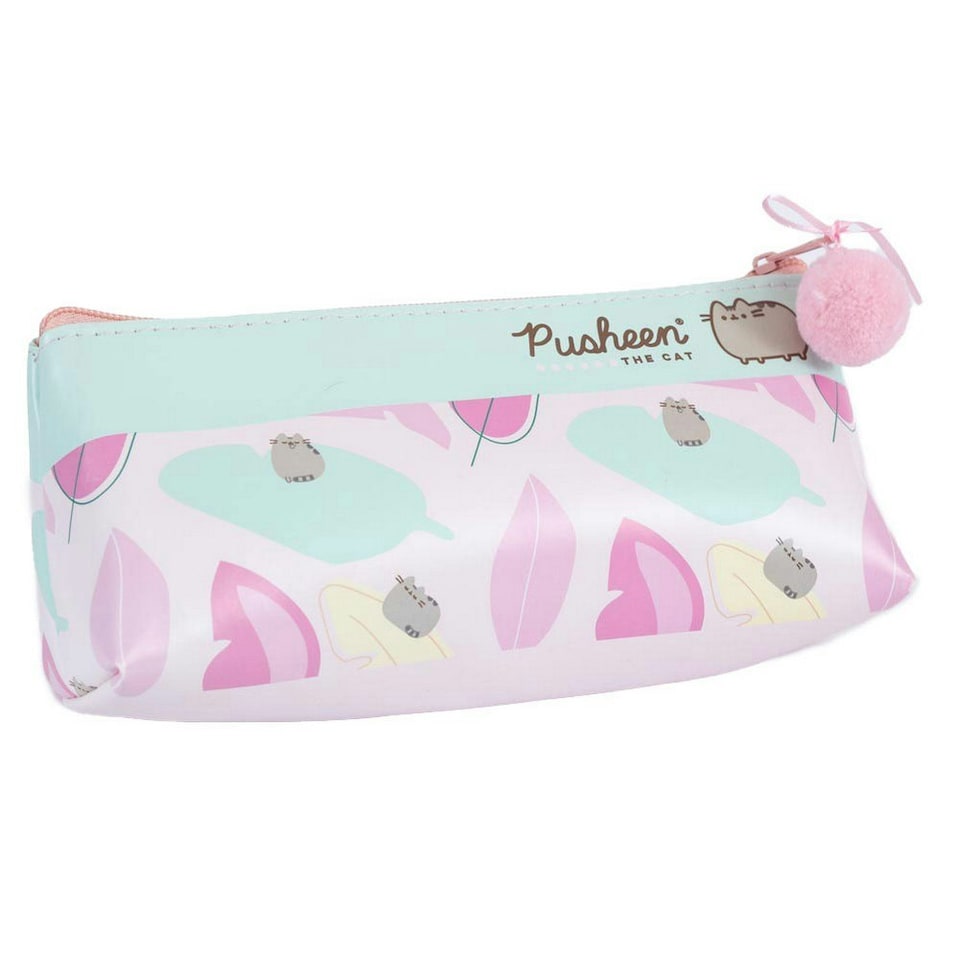 image 1 of Pusheen Leaf Print Pencil Case - Pink/Blue - One Size