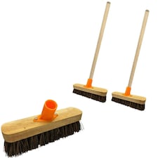 2 x Heavy Duty Strong Stiff Floor Broom Deck Scrubber Brush With Wooden Handle For Garden Pathways