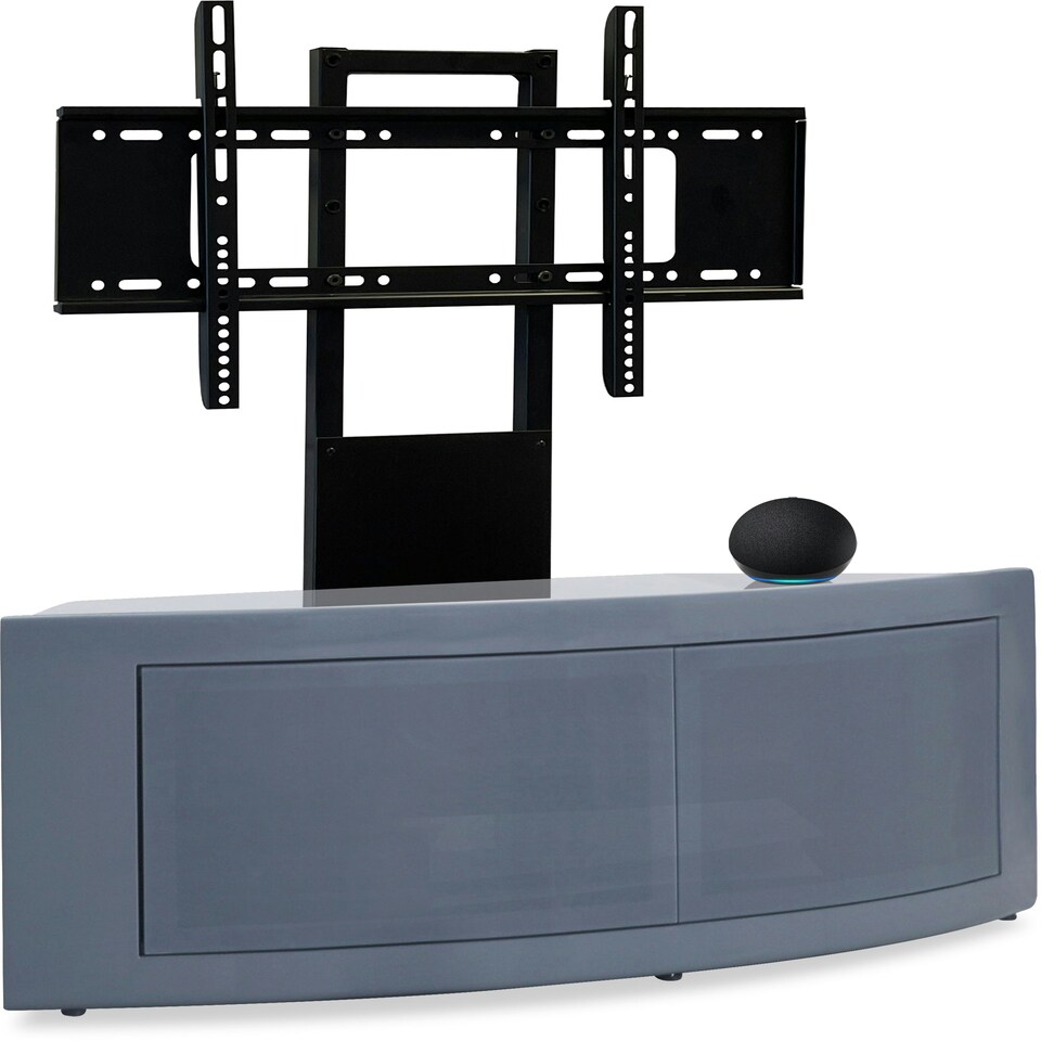 image 1 of Centurion Supports PANGEA Grey Beam-Thru Curved True-Corner 32"-50" TV Cabinet with Mounting Arm Grey