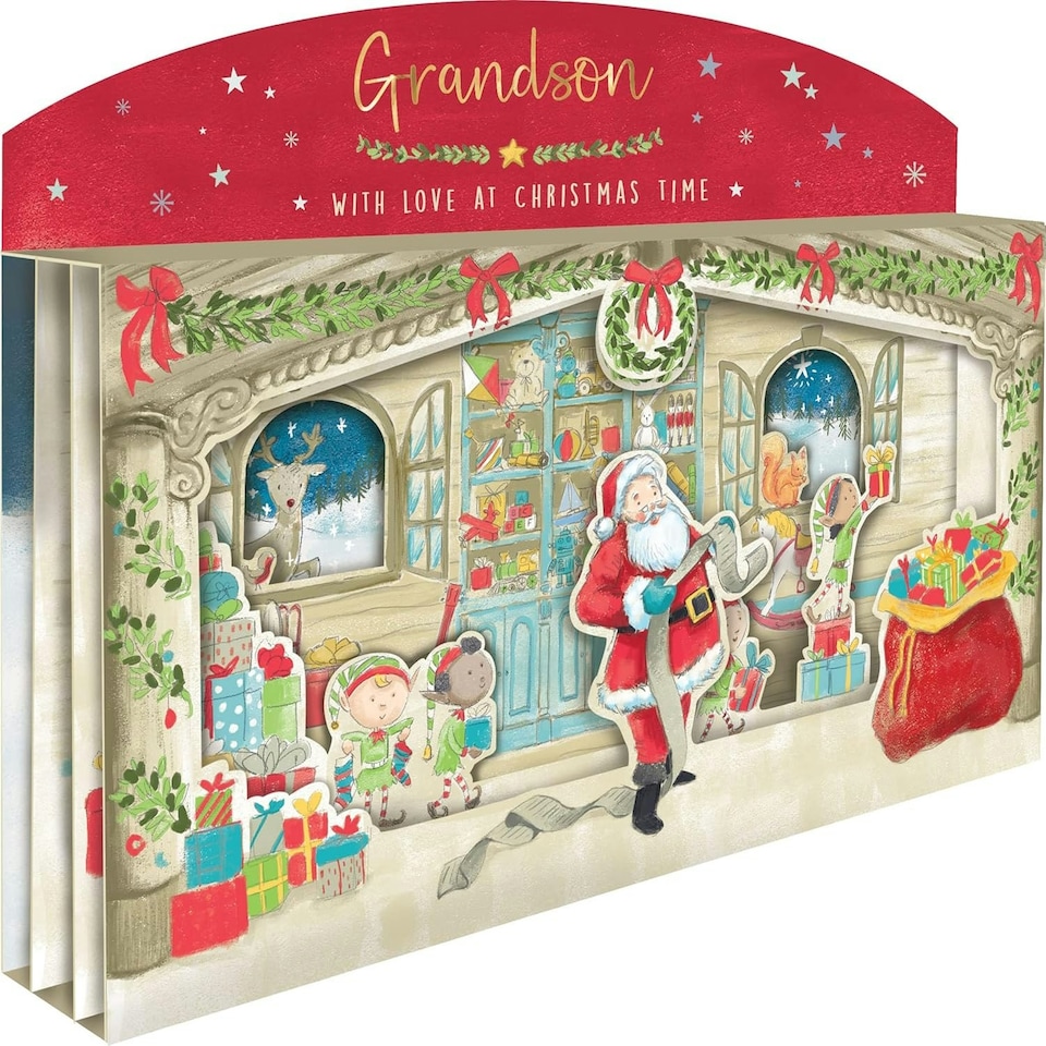 image 1 of Special Grandson Spectacular 3D Santa Scene Freestanding Christmas Card