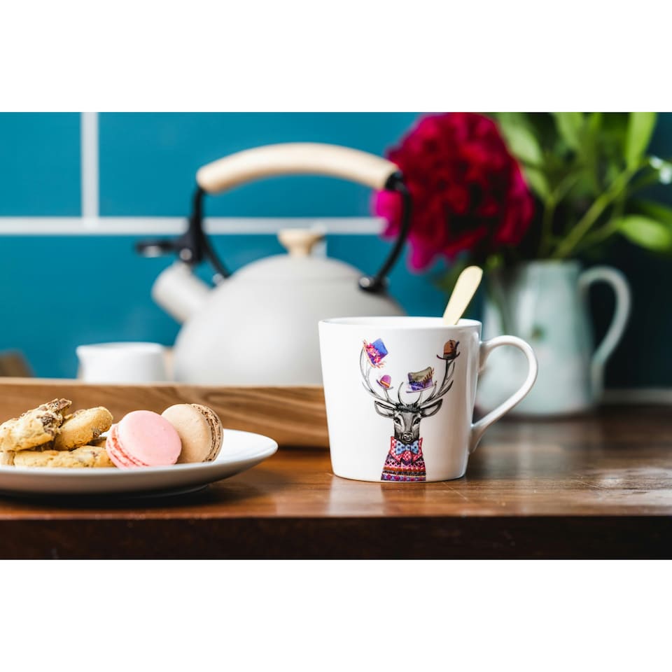 image 1 of Mikasa x Tipperleyhill Stag Print Porcelain Mug, 380ml | White