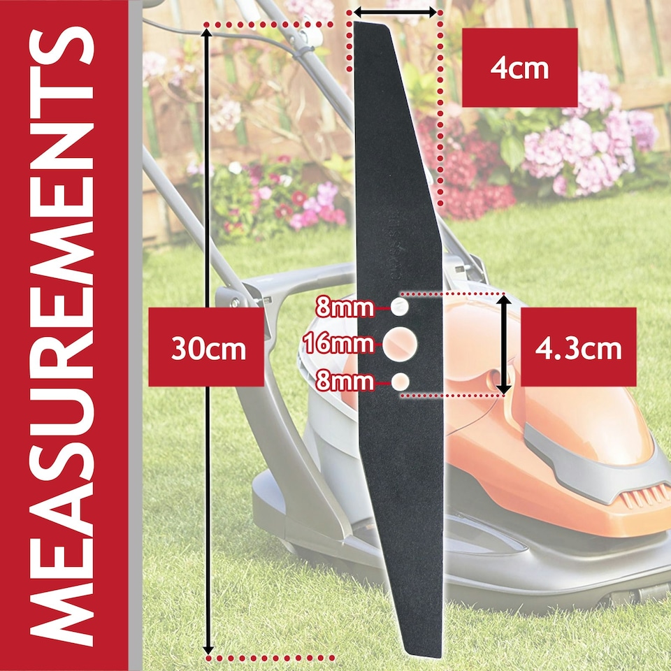 image 1 of SPARES2GO Blade for Flymo Easi Glide 300 Hover Micro Compact HC300 MC300 FLY004 Lawnmower (30cm) + Spacers