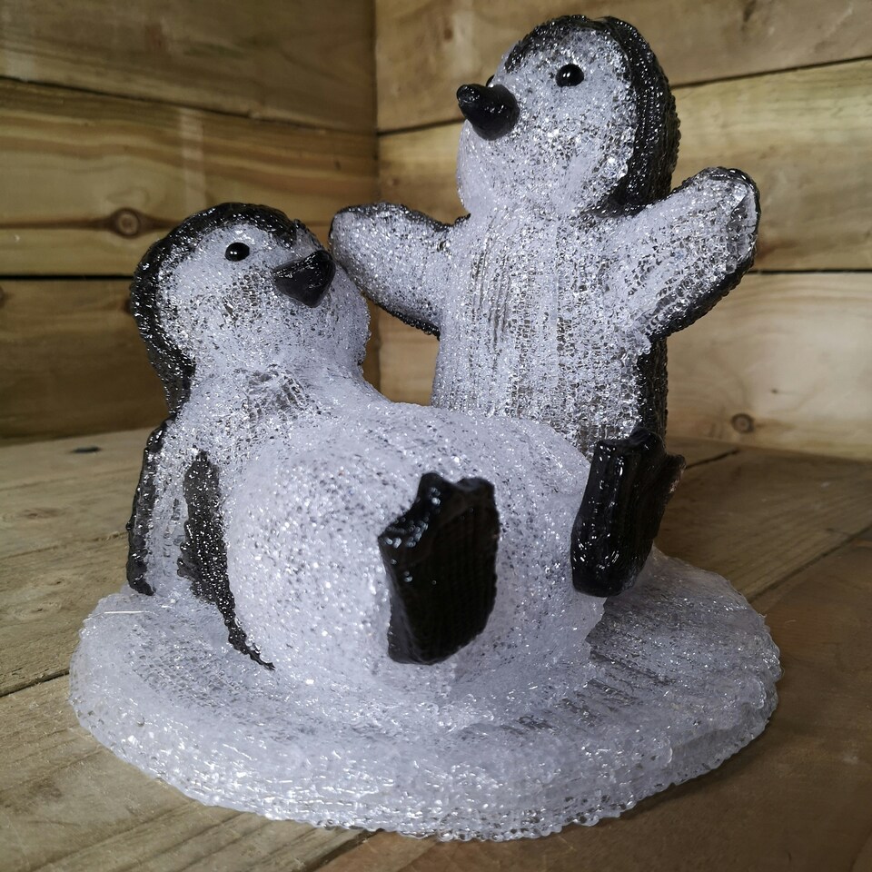 image 1 of 25cm Frosted Acrylic LED Penguins Playing Christmas Indoor Outdoor Decoration