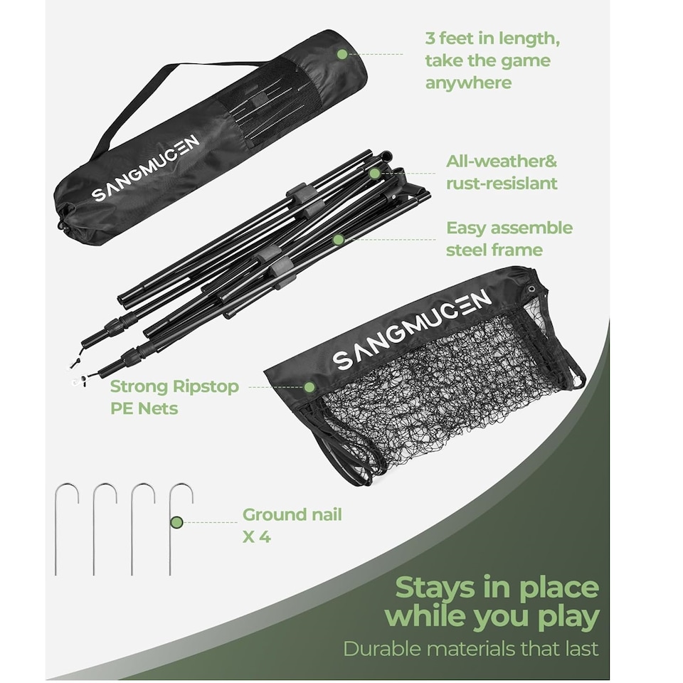 image 1 of Gr8 Home Black 5m Badminton Net Post Set Outdoor Portable Volleyball Pickleball Tennis