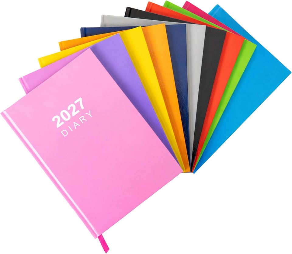image 1 of 2027 Diary A5 Week to View - Hardback Planner Organiser with Ribbon Bookmark - Weekly Appointment Journal Notebook (Pink) | Pink | Pink