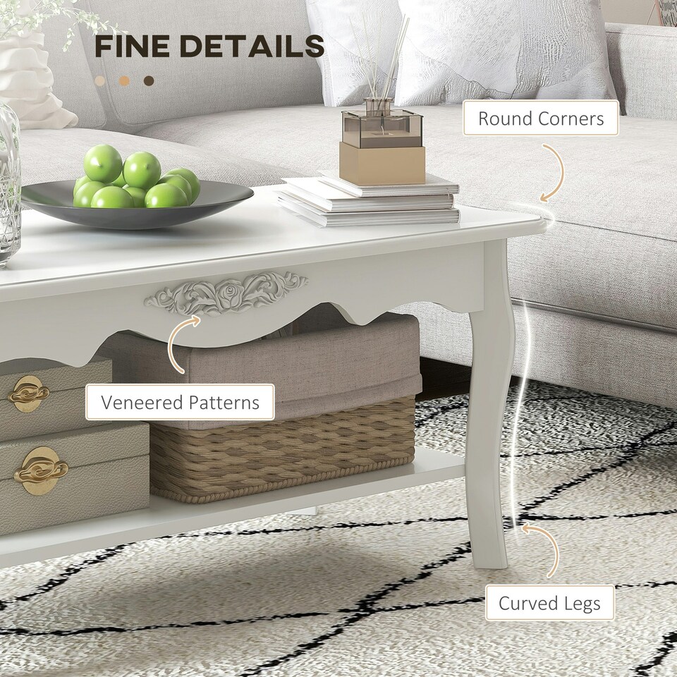 image 1 of HOMCOM 2 Tier Wooden Coffee Tea Table End Table Storage Shelf 94Lx44Wx42H White White
