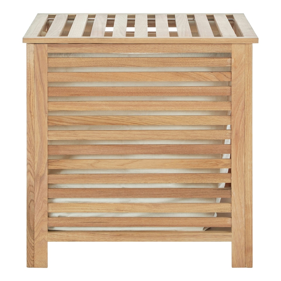 image 1 of Walnut Wood Laundry Hamper Brown