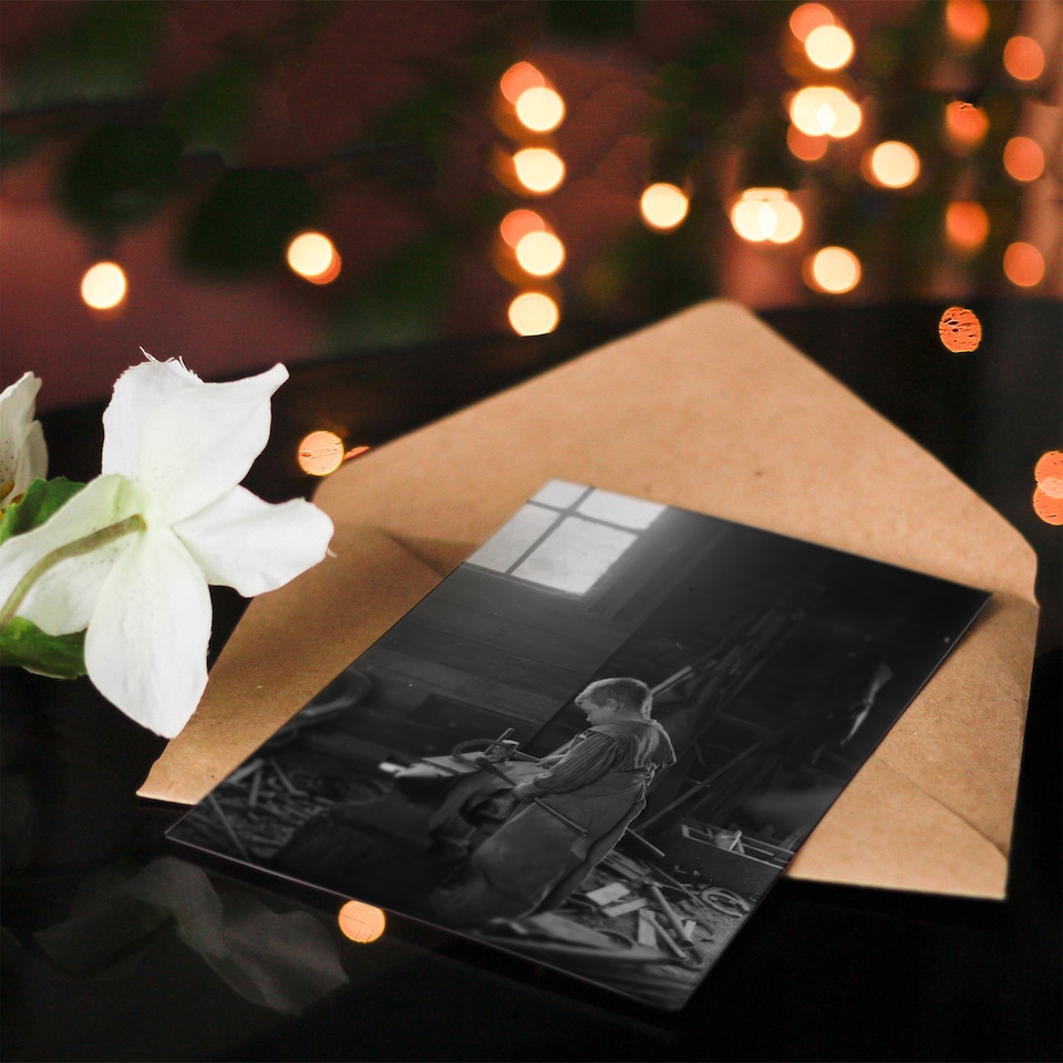 image 1 of Fred Brockett Blacksmiths Apprentice Boy Photograph Art Greeting Card