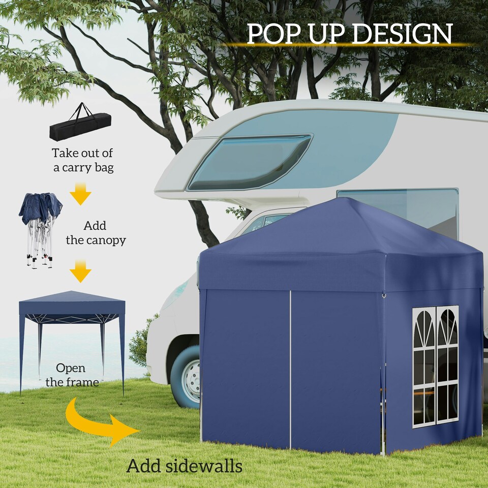 image 1 of Outsunny 2mx2m Pop Up Gazebo Party Tent Canopy Marquee with Storage Bag Blue