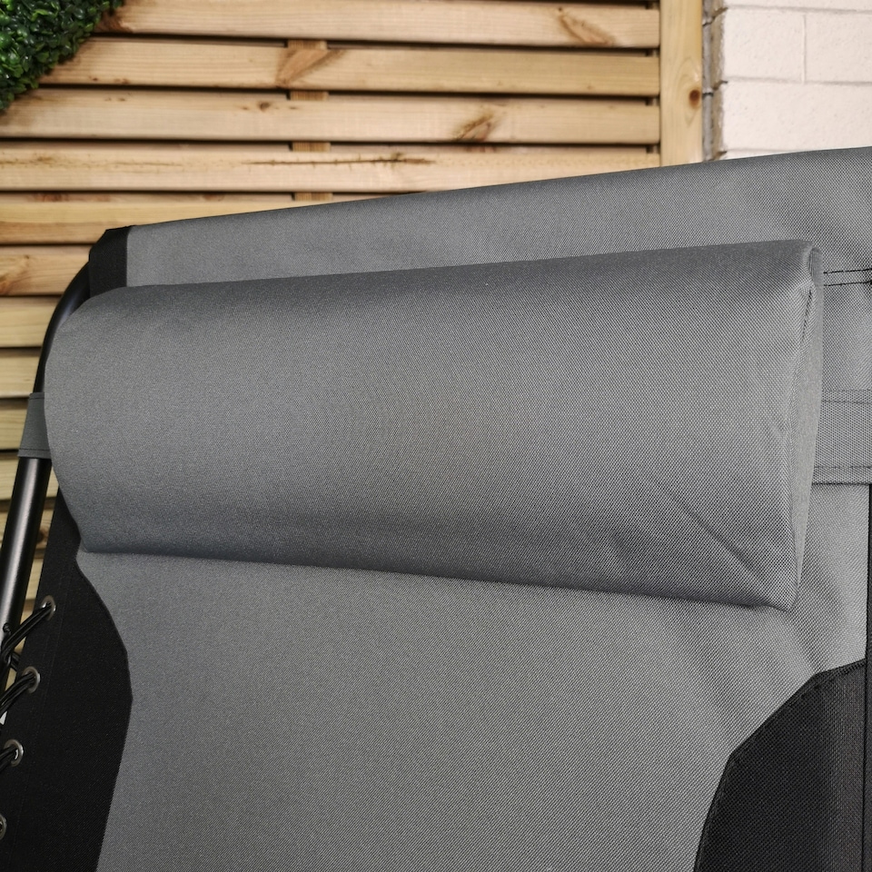 image 1 of Set of 2 Luxury Padded Multi Position Zero Gravity Garden Relaxer Chair Lounger in Grey & Black