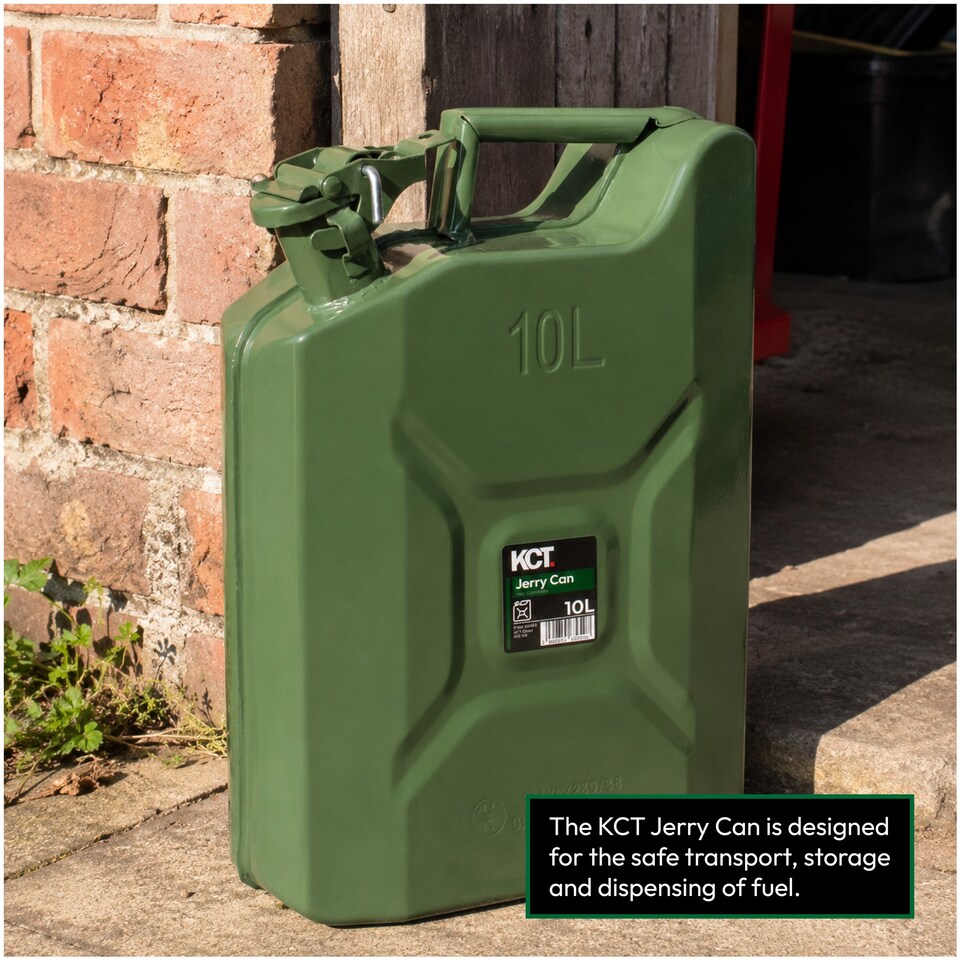 image 1 of KCT 10L Jerry Can Durable Metal Fuel Tank Petrol Diesel Gas Oil Gasoline Storage Container for Vehicle Car Motorbike