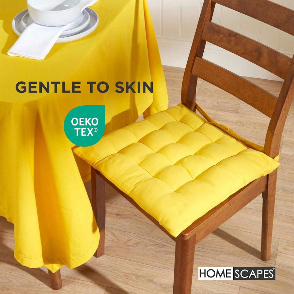 image 1 of Homescapes Seat Pad Luxury Cotton Indoor Outdoor Garden Dining Cushion | Yellow | 40 x 40 cm | 1
