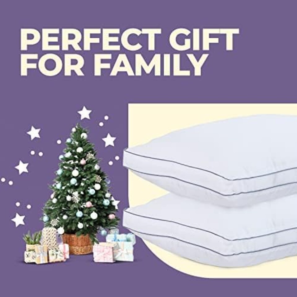 image 1 of 100% Egyptian Cotton Bed Pillow Extra Filling for The Best Sleep Hypoallergenic Dust Mite Resistant Hotel Pillows - Pack of 2