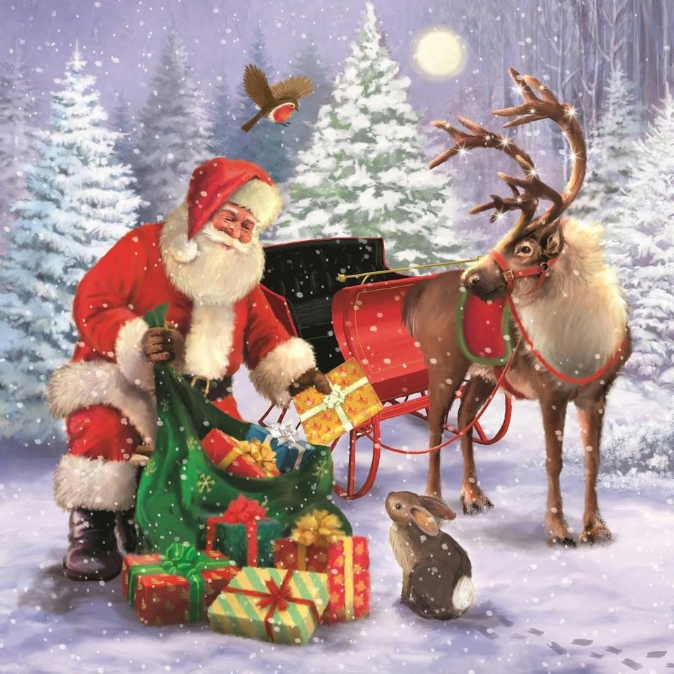 image 1 of Pack of 10 Square Traditional Santa with Sleigh Christmas Cards