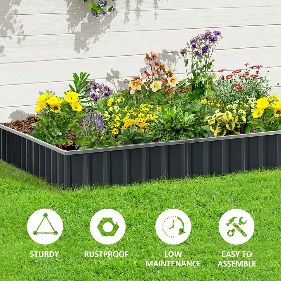 image 1 of Outsunny Metal Raised Garden Bed No Bottom DIY Large Planter Box w/ Gloves