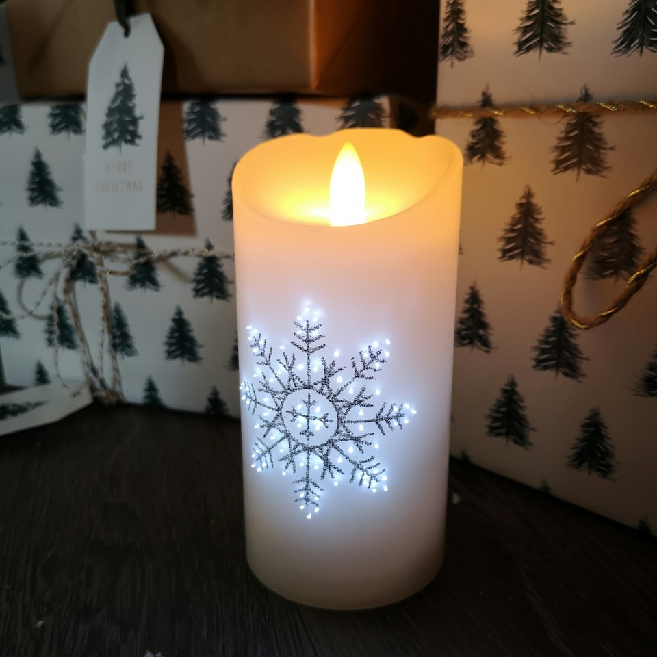 image 1 of 15cm Battery Operated Glitter Snowflake Dancing LED Candle Christmas Decoration with Thin Lines