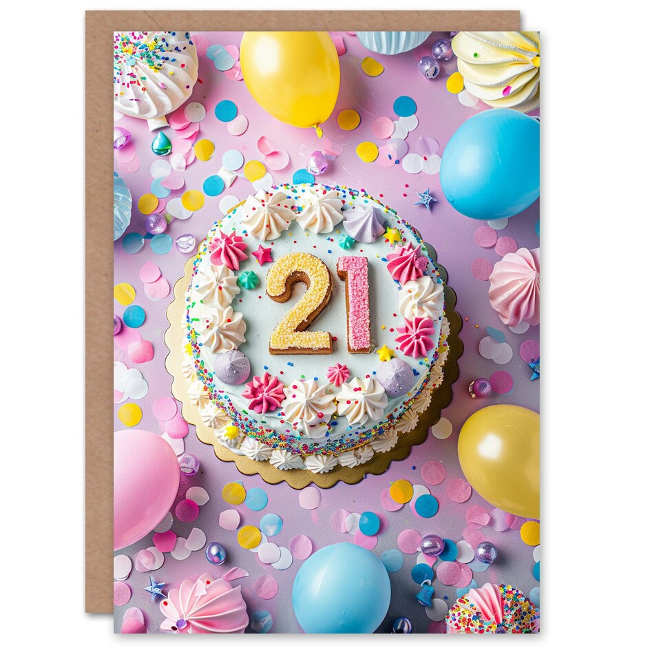 image 1 of Twenty One 21 Cake Party Balloons Confetti Her Birthday Card
