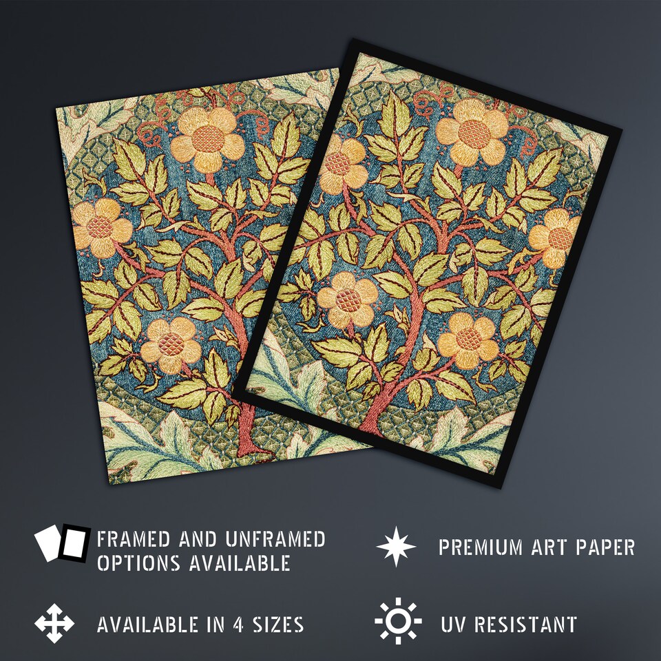 image 1 of Rose Wreath Embroidery Pattern Vintage Wall Art Print W. Morris 24x32"