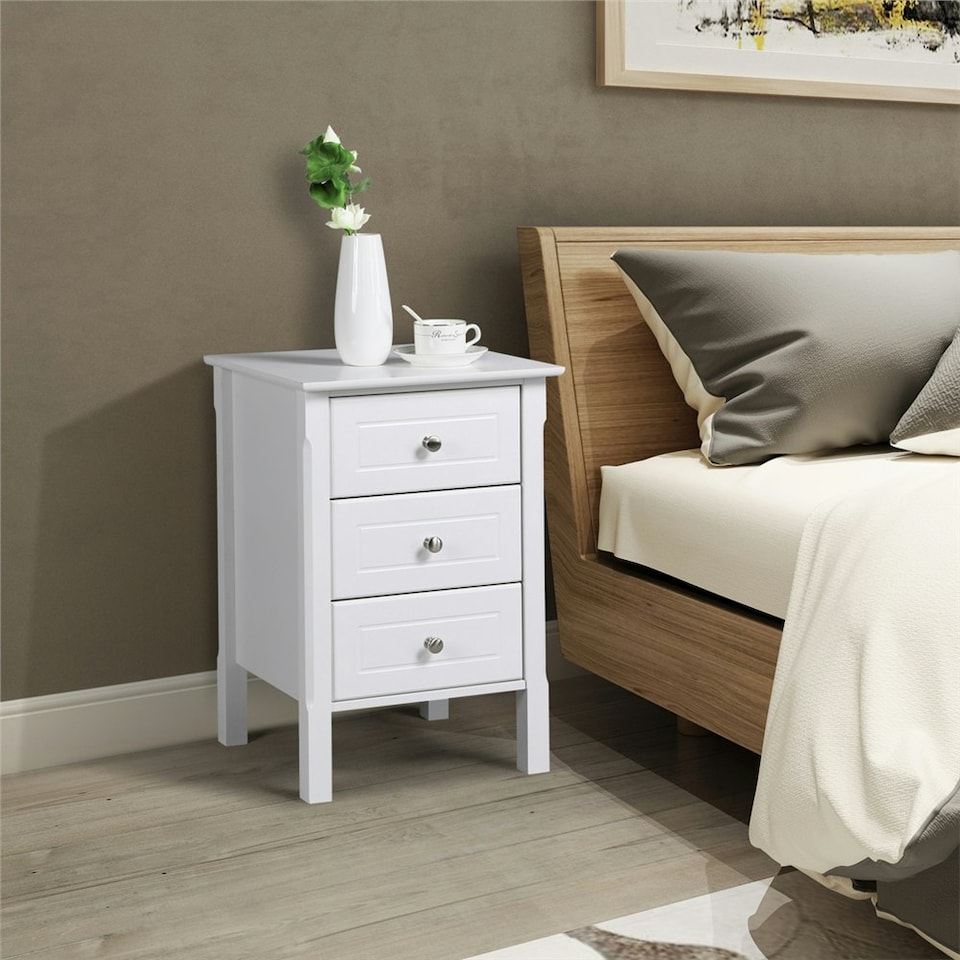 image 1 of Yaheetech 2PCS Modern Style Bedside Tables with 3 Drawers White
