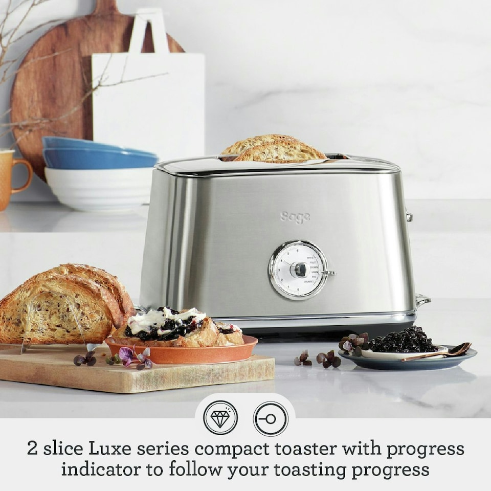 image 1 of Sage Toast Select Luxe - Compact 2-Slice Toaster - 6 Preset Settings, 1000 W, Variable Browning Level, LED Countdown Indicator - Damson Blue Blue