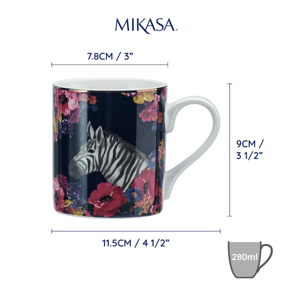 image 1 of Mikasa Wild at Heart Zebra Print Porcelain Mug, 280ml | Multi