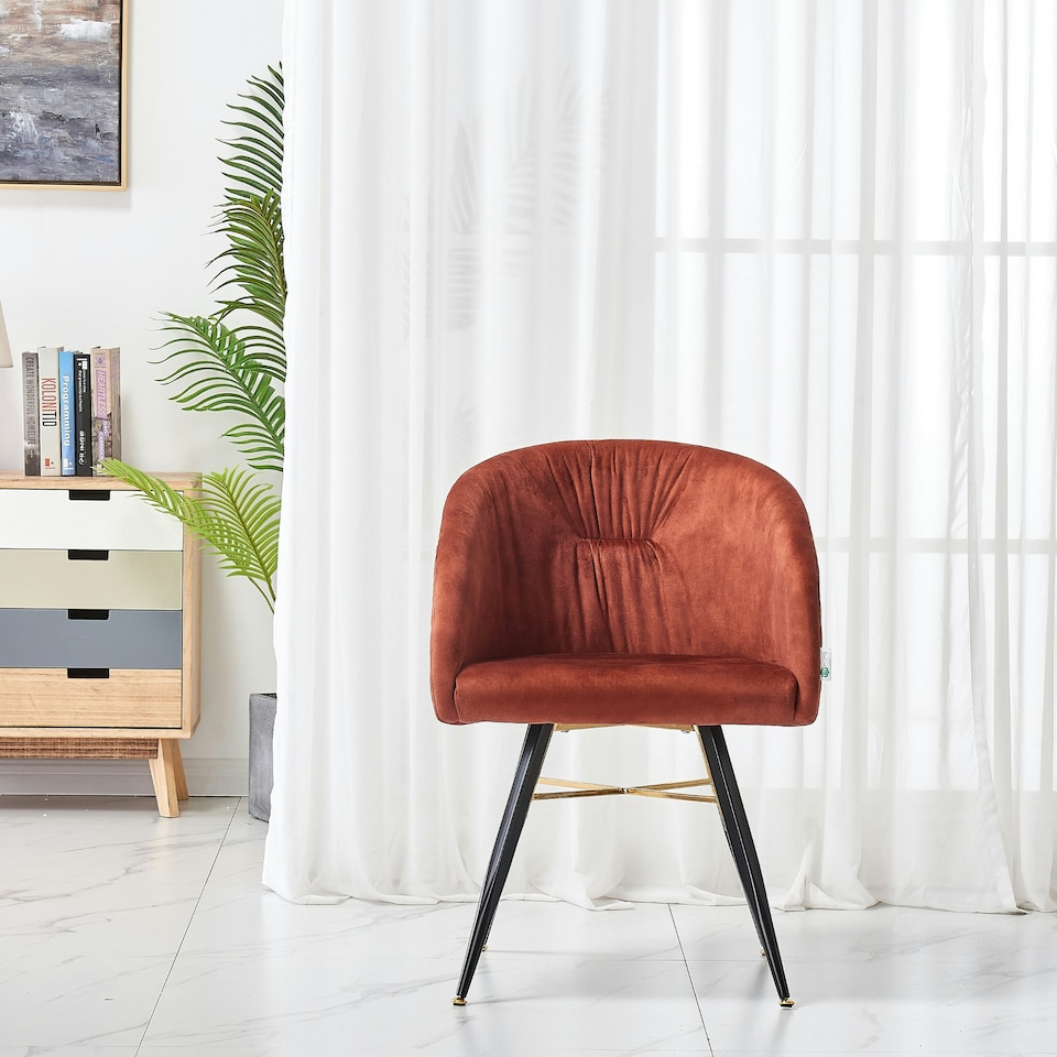 image 1 of Single Vittorio Velvet Dining Chair with Black Metal Legs, Quilted Design Modern Accent Chair | Red