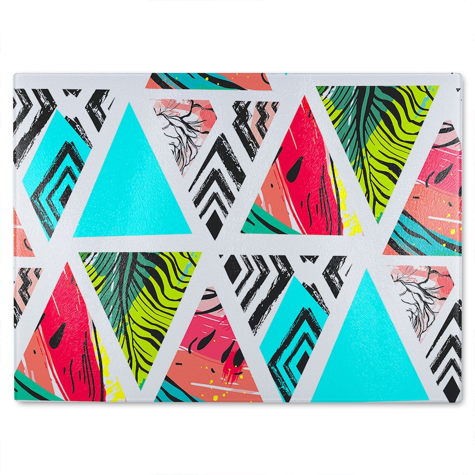 image 1 of Aztec And Tropical Palm Leaves Glass Chopping Board | Multi