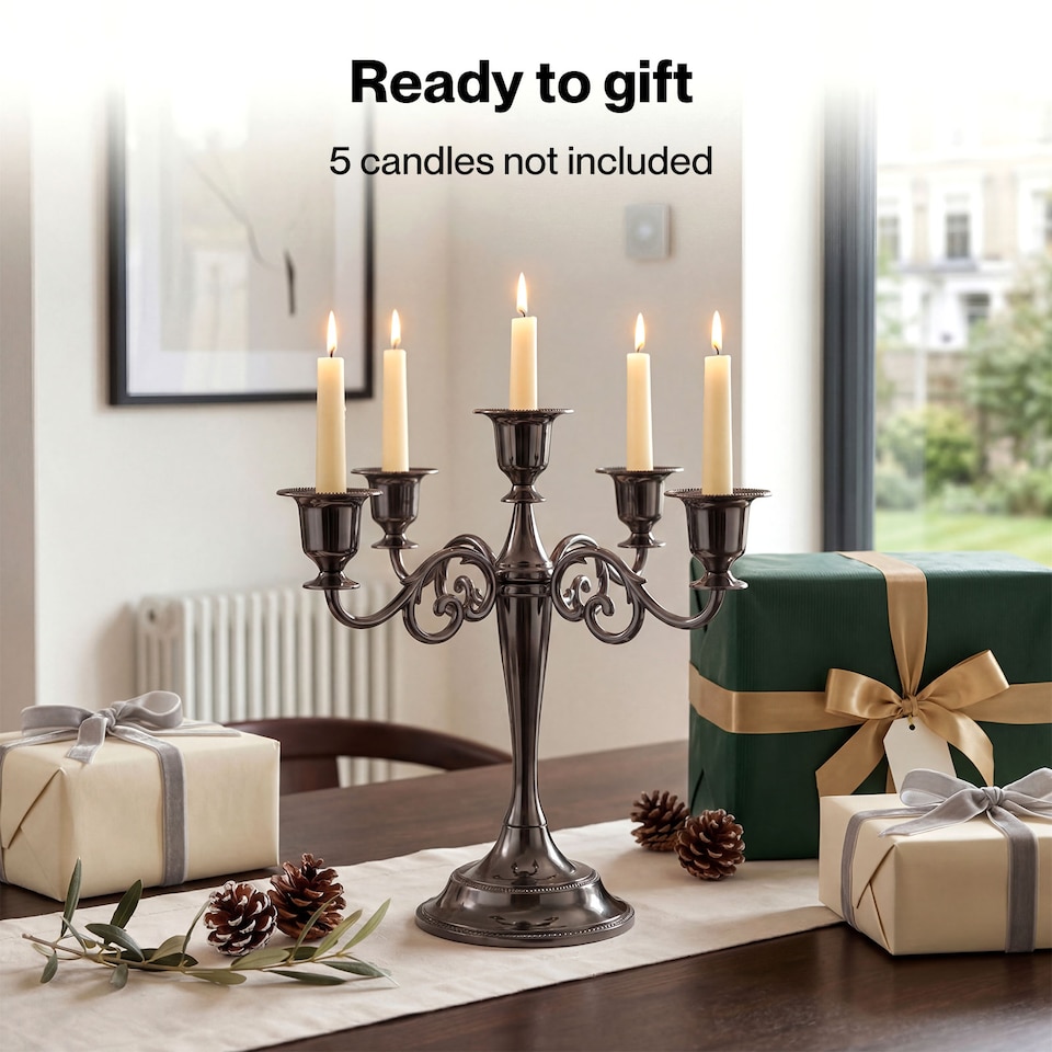 image 1 of Levede Candle Holder 5 Arm Metal Candelabra Black Candlestick Stand Centerpiece