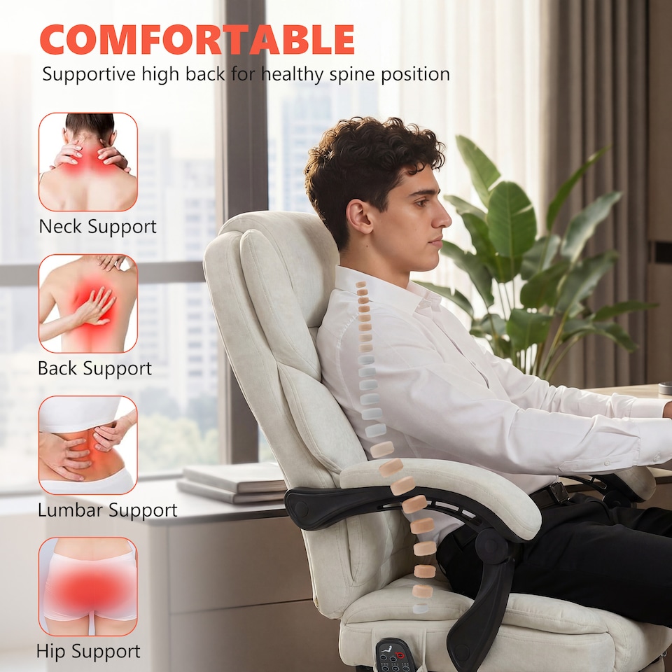 image 1 of HOMCOM Massage Office Chair with Heat, 135° Reclining Desk Chair
