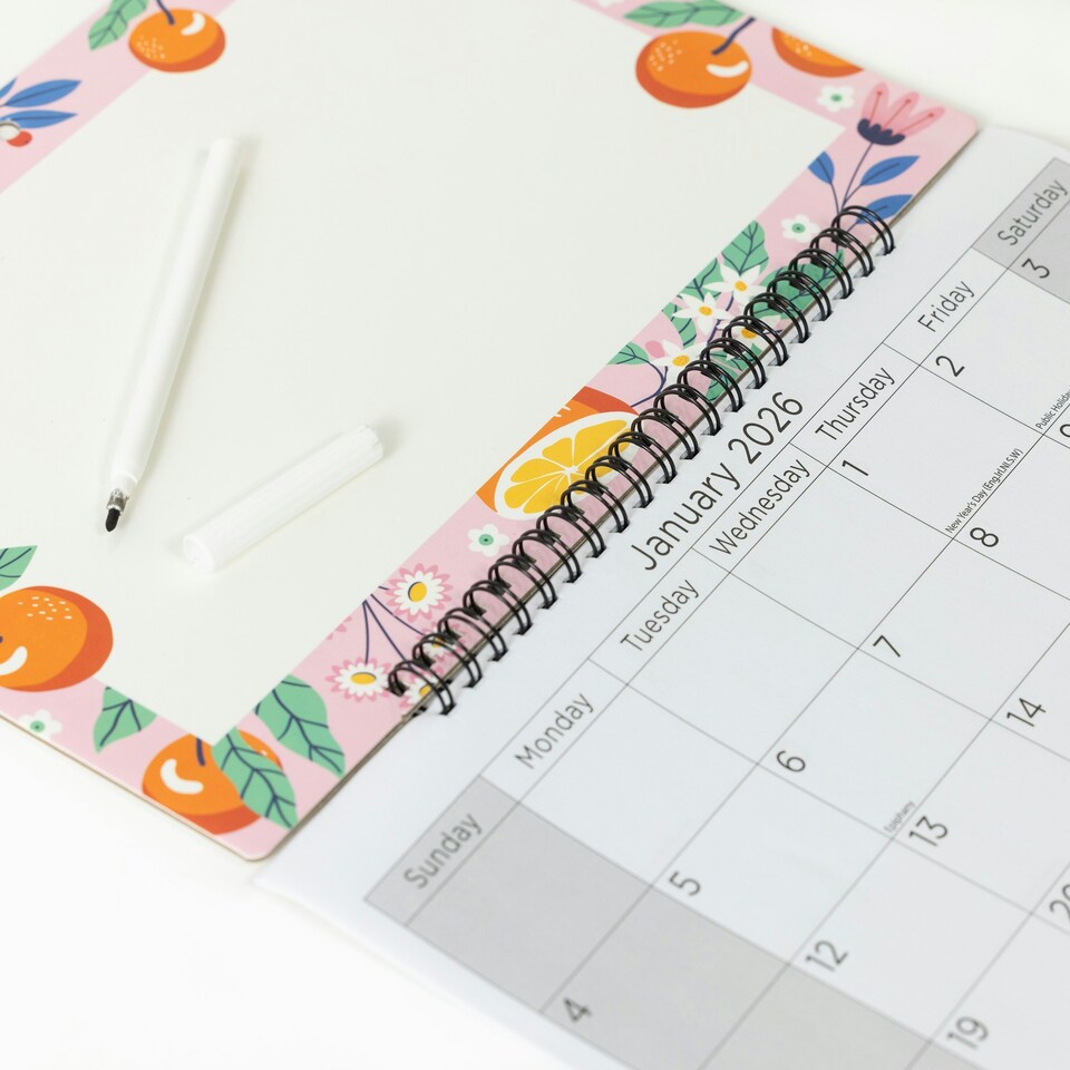 image 1 of 2026 Monthly Memo Board Calendar & Pen Oranges Design