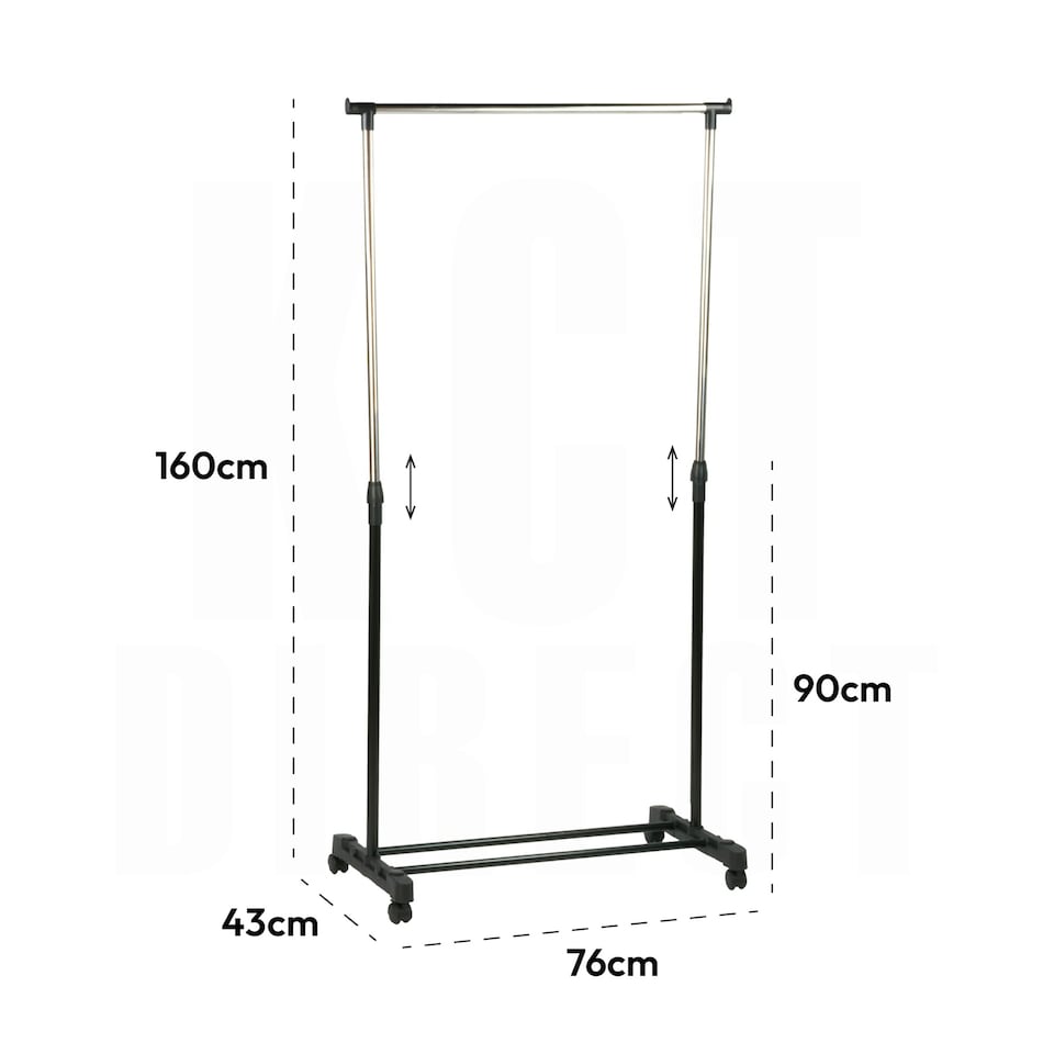 image 1 of KCT Adjustable Single Clothes Rack on Wheels Black | Silver | One Size