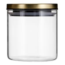 Interiors by Premier 550ml Gold Lid Storage Jar, Clear Glass with Airtight Silicone Seal and Gold-Coloured Metal Lid