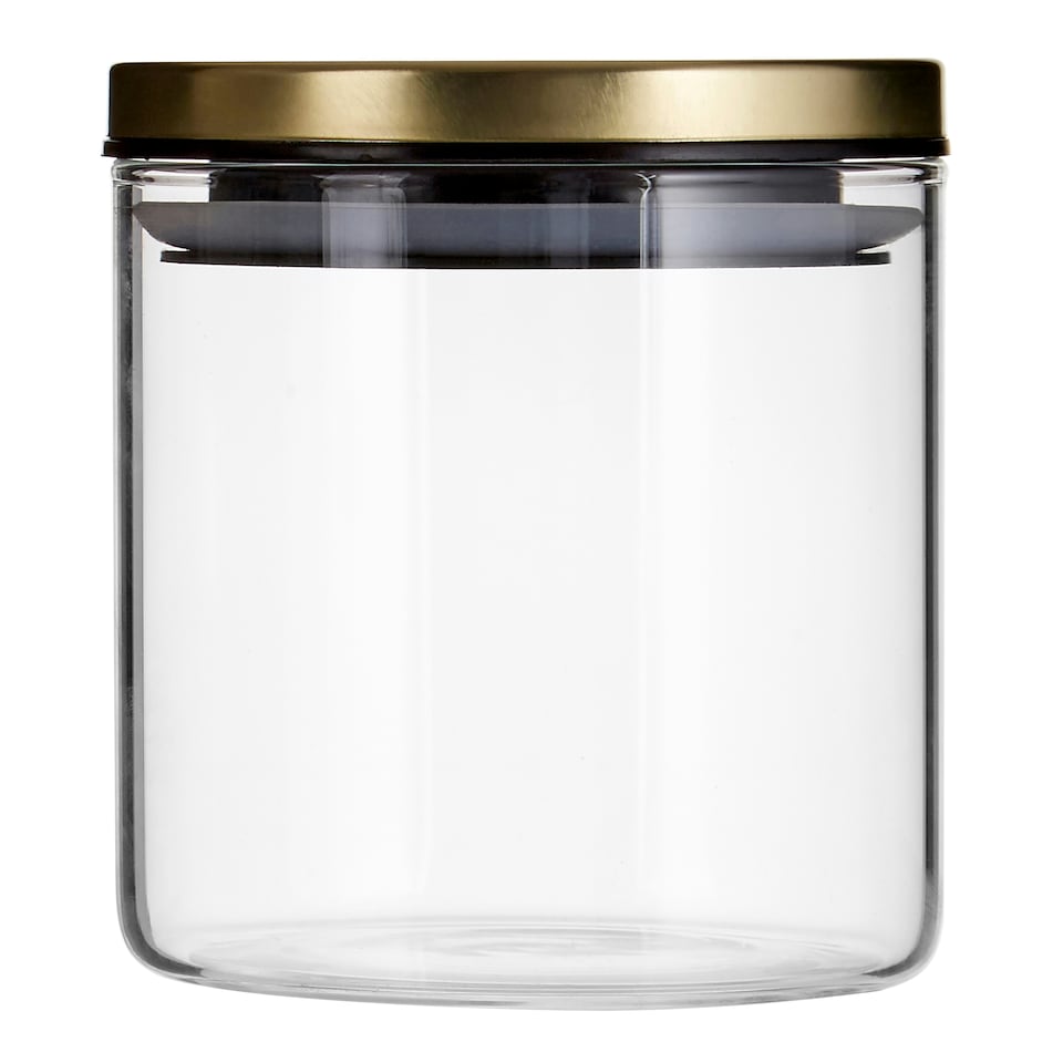 image 1 of Interiors by Premier 550ml Gold Lid Storage Jar, Clear Glass with Airtight Silicone Seal and Gold-Coloured Metal Lid