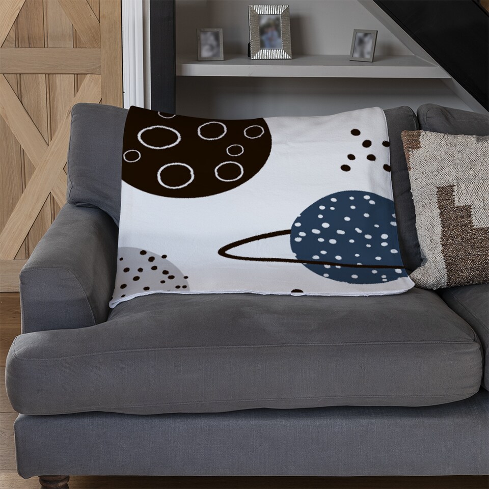 image 1 of Child Hand Drawn Space Elements Blanket | Multi