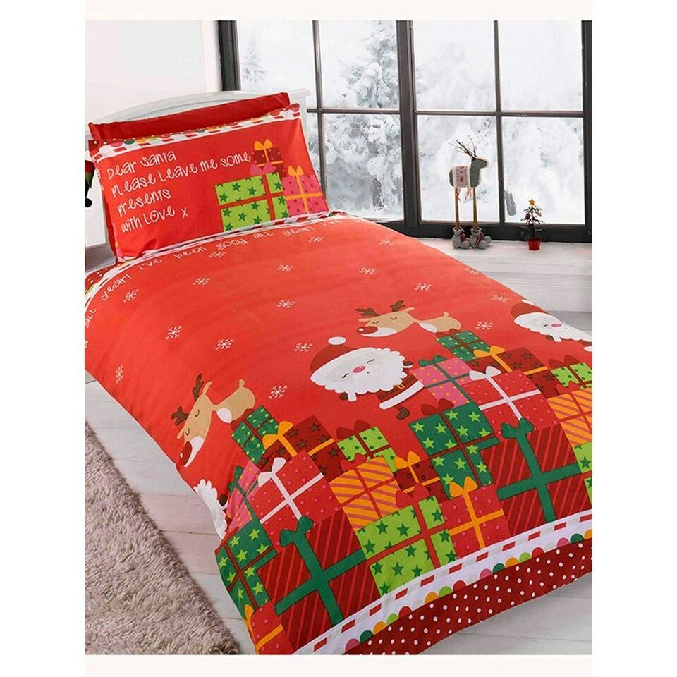 image 1 of Rapport Dear Santa Christmas Duvet Cover Set - Red - Single Red | Single