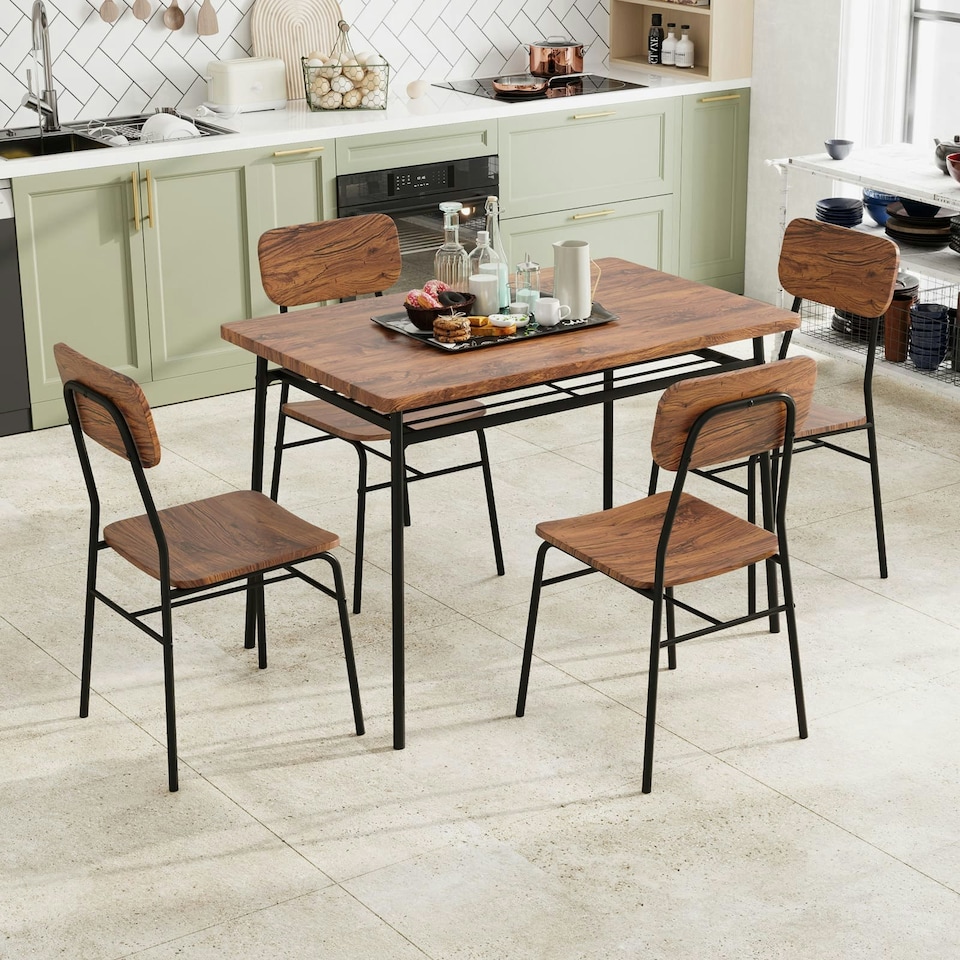 image 1 of COSTWAY 5Pcs Wood Square Kitchen Table & Chair Set Brown